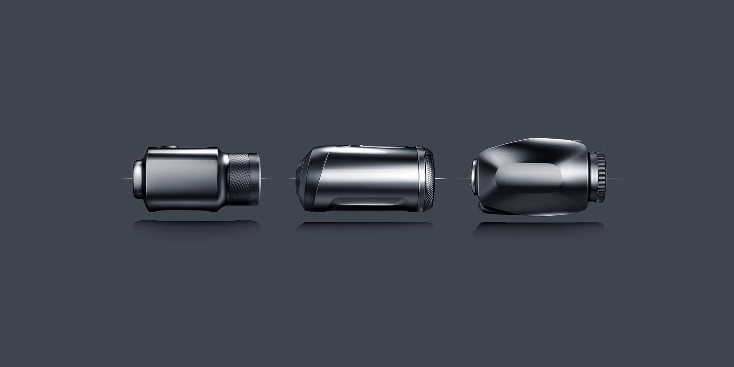 The three design stages of the monocled inspired night vision camera.