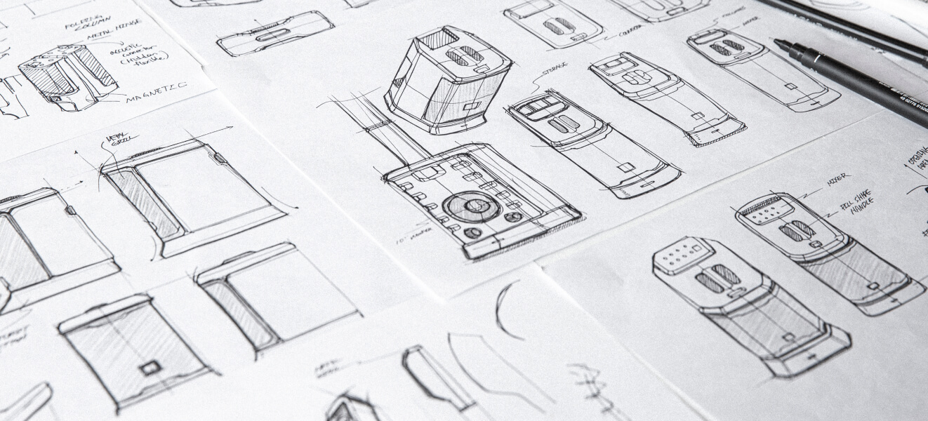 Industrial design sketches and design process