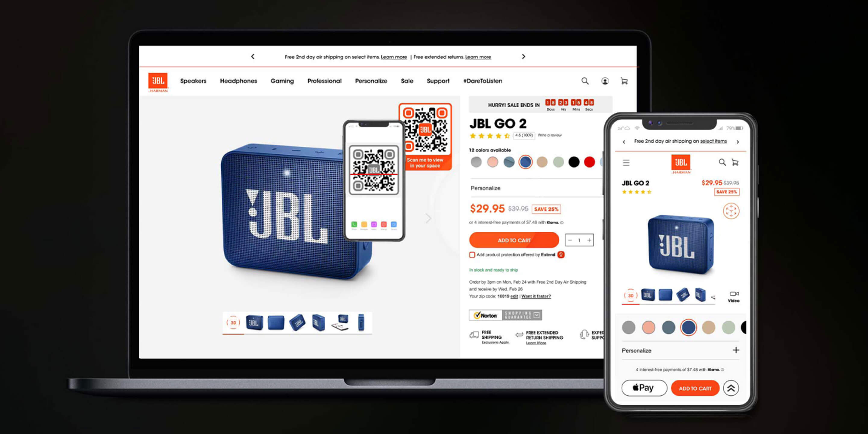 When redesigning the JBL website, Huemen incorporated the use of QR codes to allow a user to virtually experience JBL’s products in real time on their mobile device.